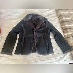 Genuine suede jacket lined with real rabbit fur, size M/L